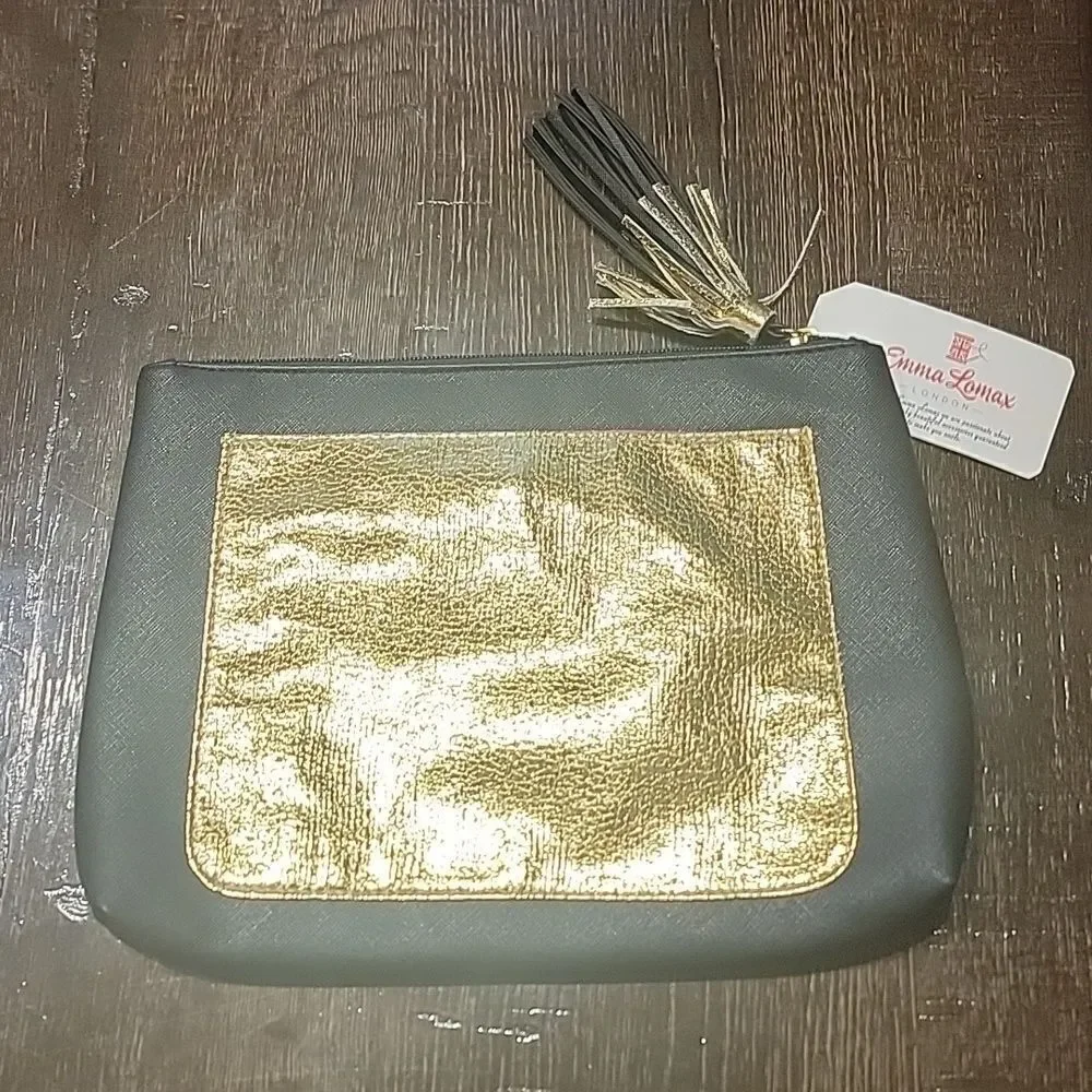 Emma Lomax Black and Gold Tassel Makeup Clutch Bag